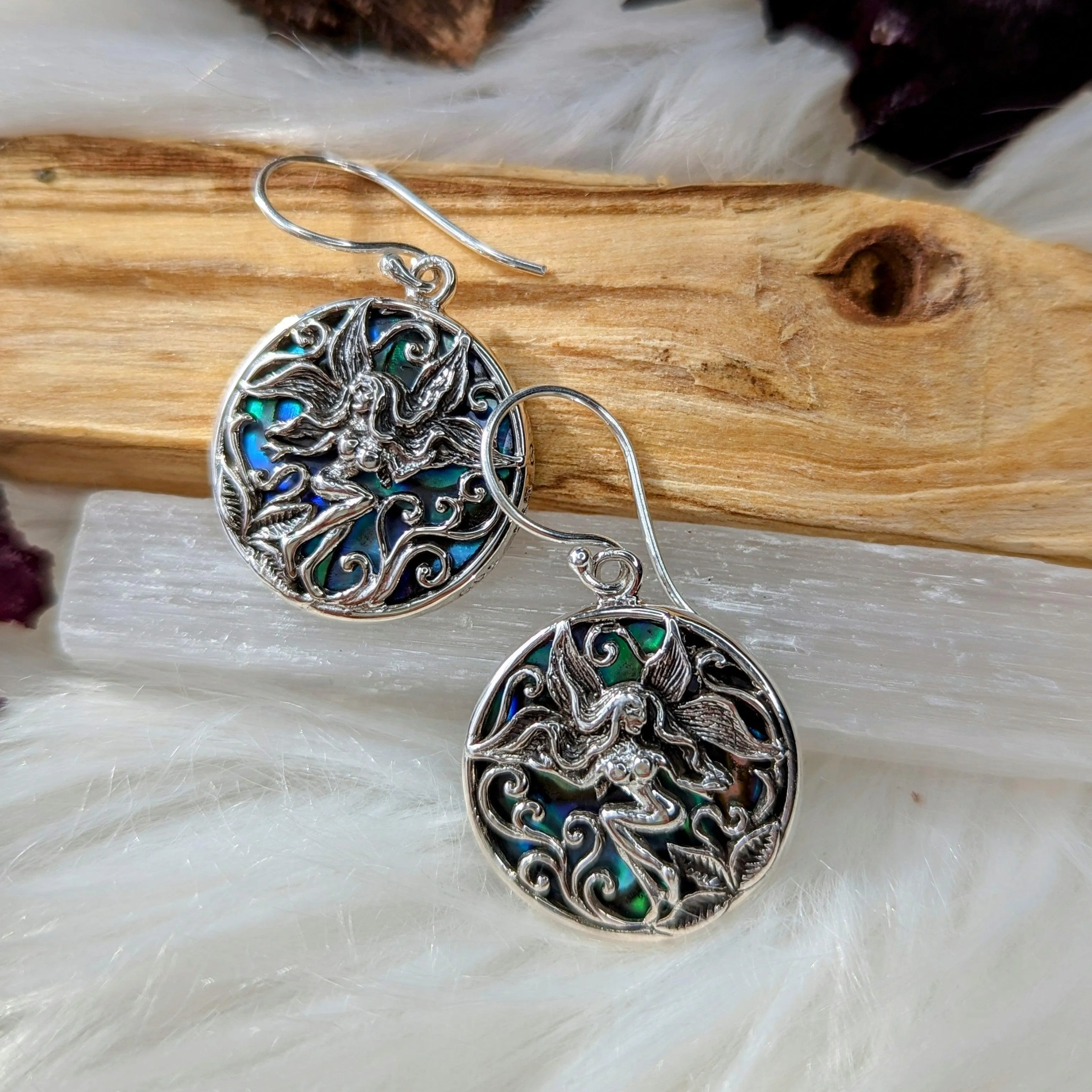 Fairy Earrings ~ Sterling Silver with Abalone~ Natural and Purple