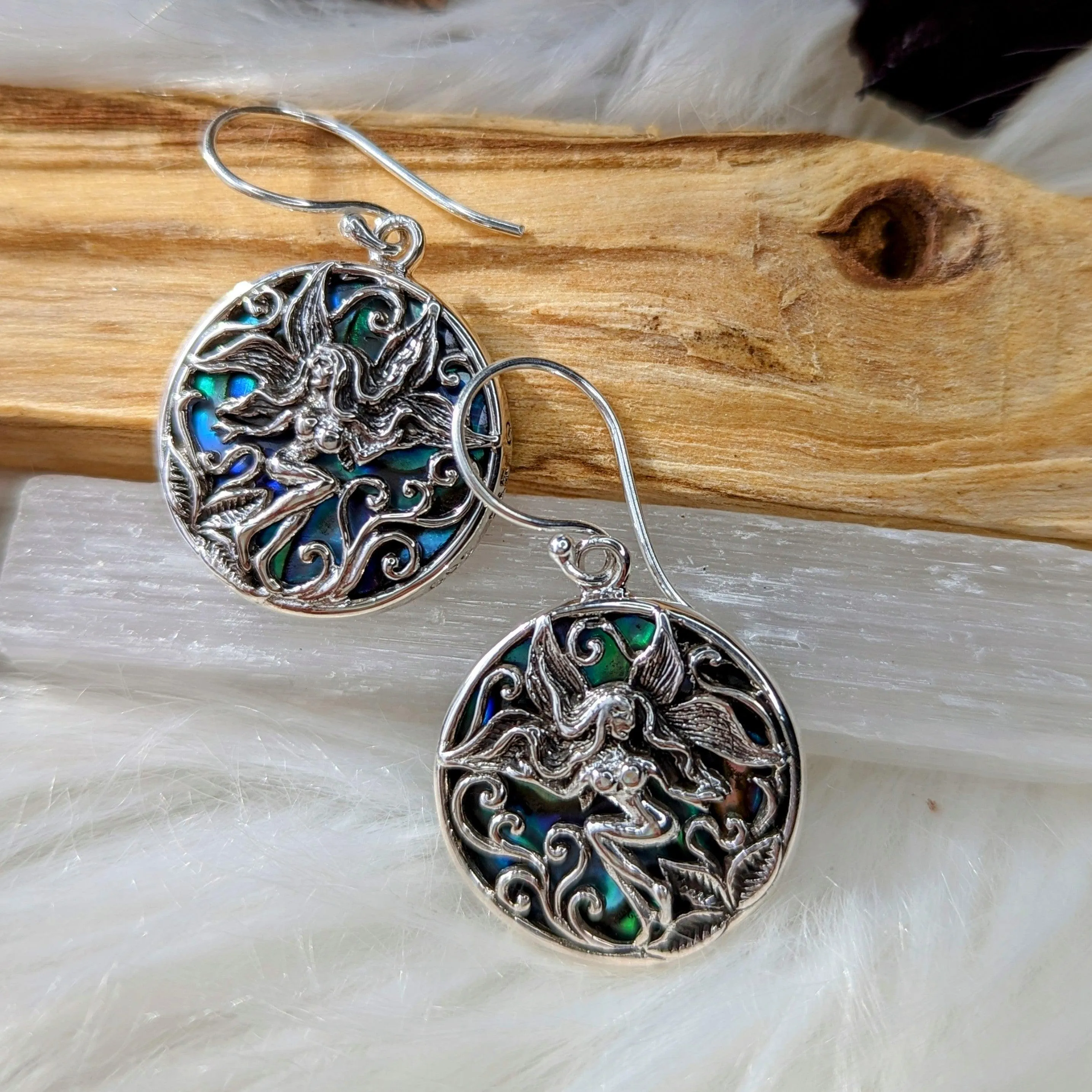 Fairy Earrings ~ Sterling Silver with Abalone~ Natural and Purple