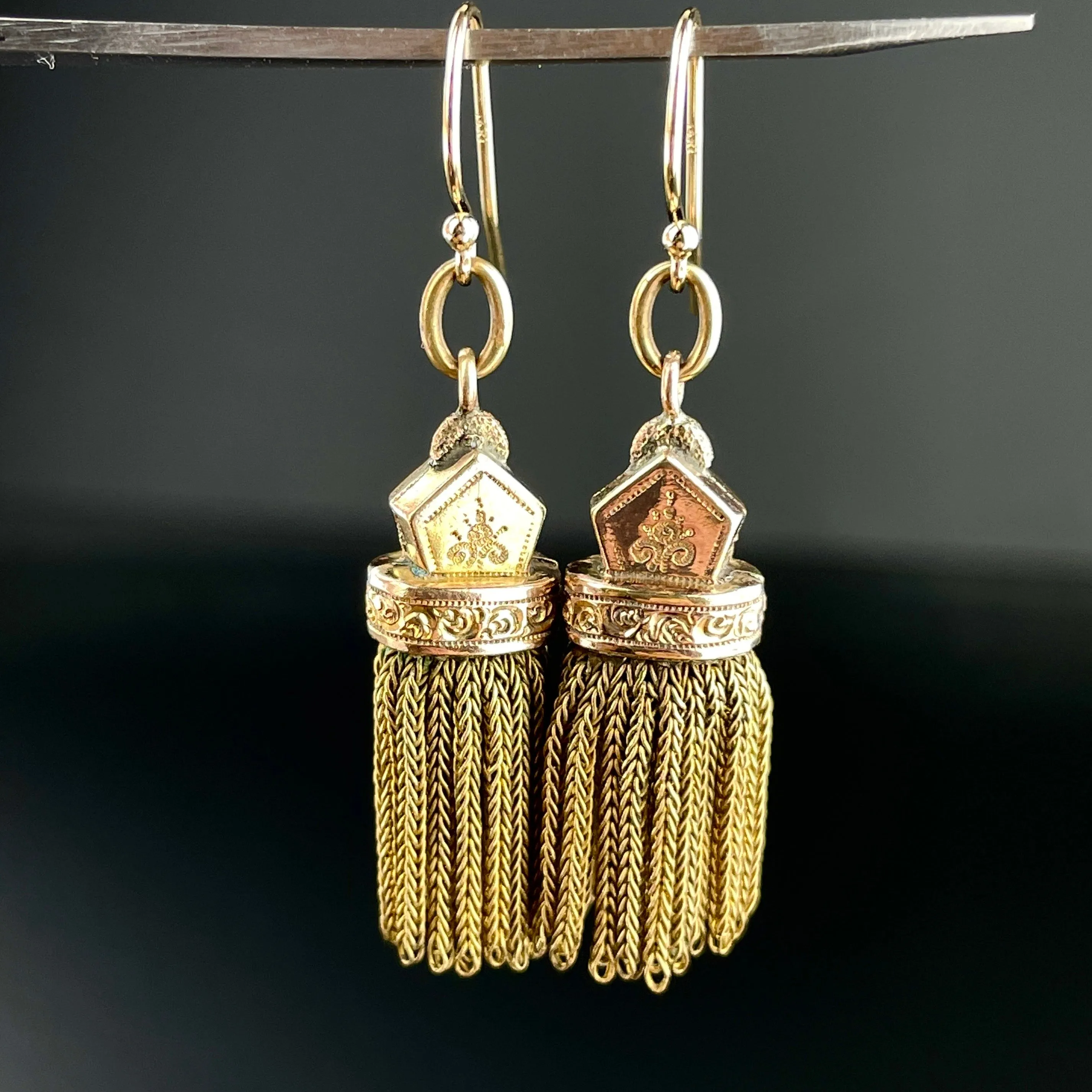 Final Payment Antique Albertina 14K Gold Watch Chain Tassel Fob Earrings