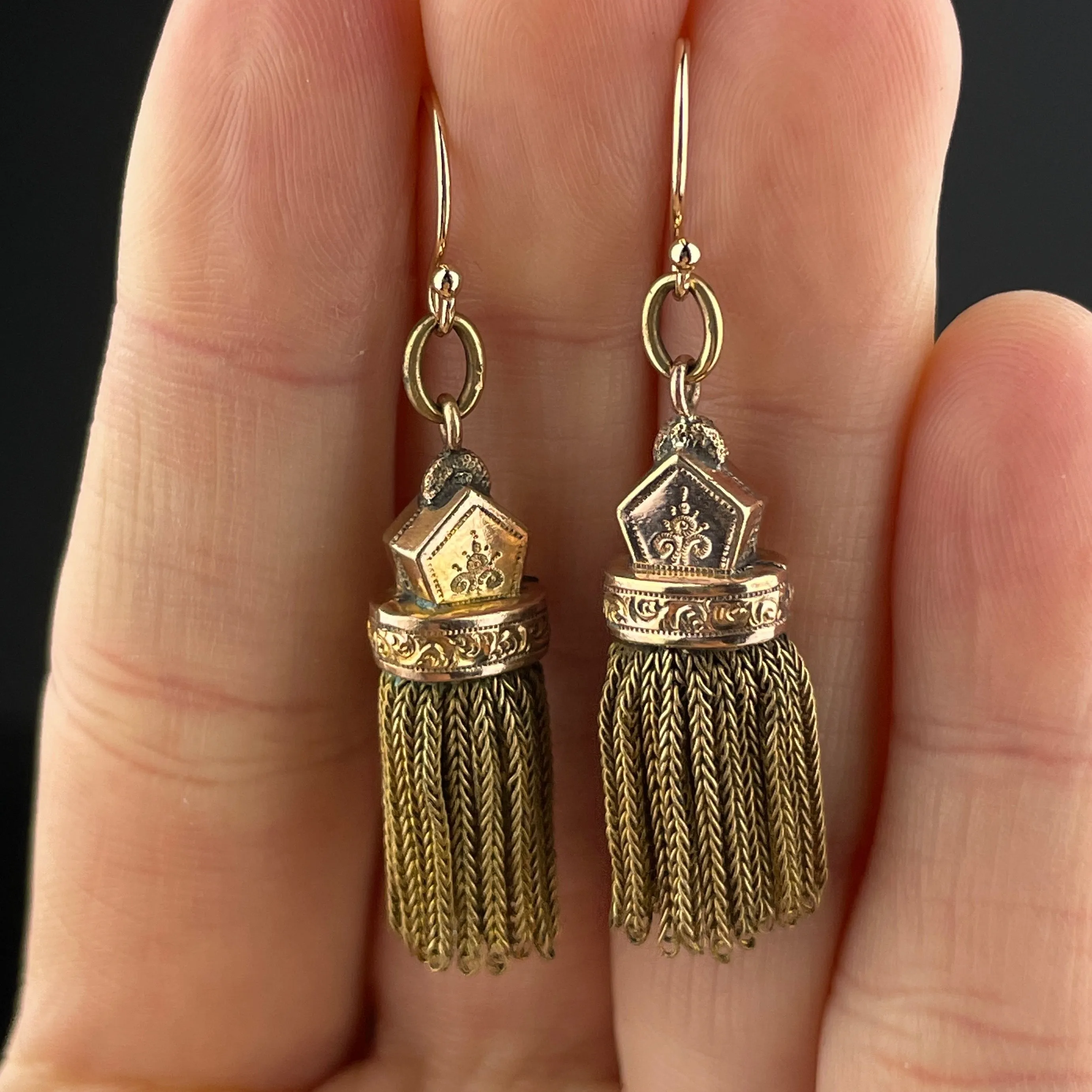 Final Payment Antique Albertina 14K Gold Watch Chain Tassel Fob Earrings