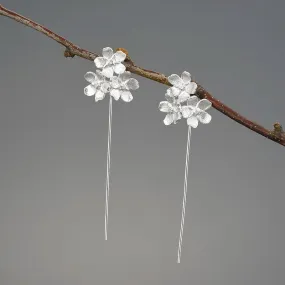 Floral Charm Jewelry: LFJB0257 Long Drop Earring in 925 Sterling Silver