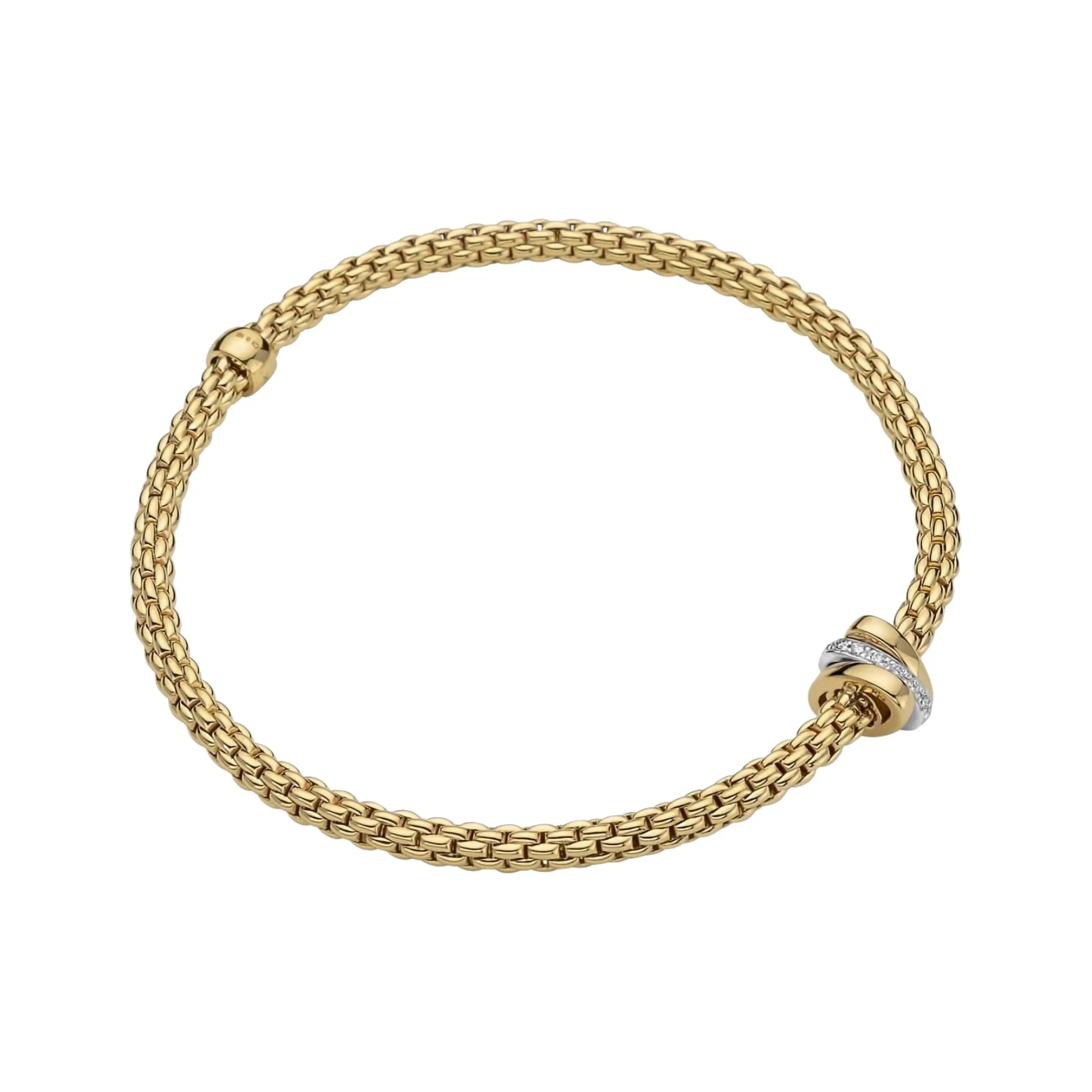 FOPE 18K YELLOW GOLD PRIMA COLLECTION FLEX'IT BRACELET WITH DIAMONDS - SZ MED