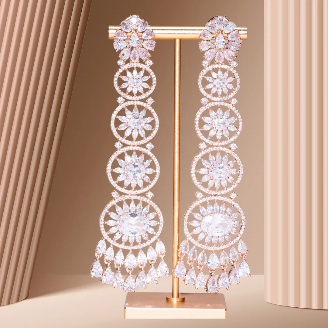 Gigi Long Statement Chandelier Earrings Rose Gold- Jaipur Rose Modern Luxury Designer Indian Jewelry