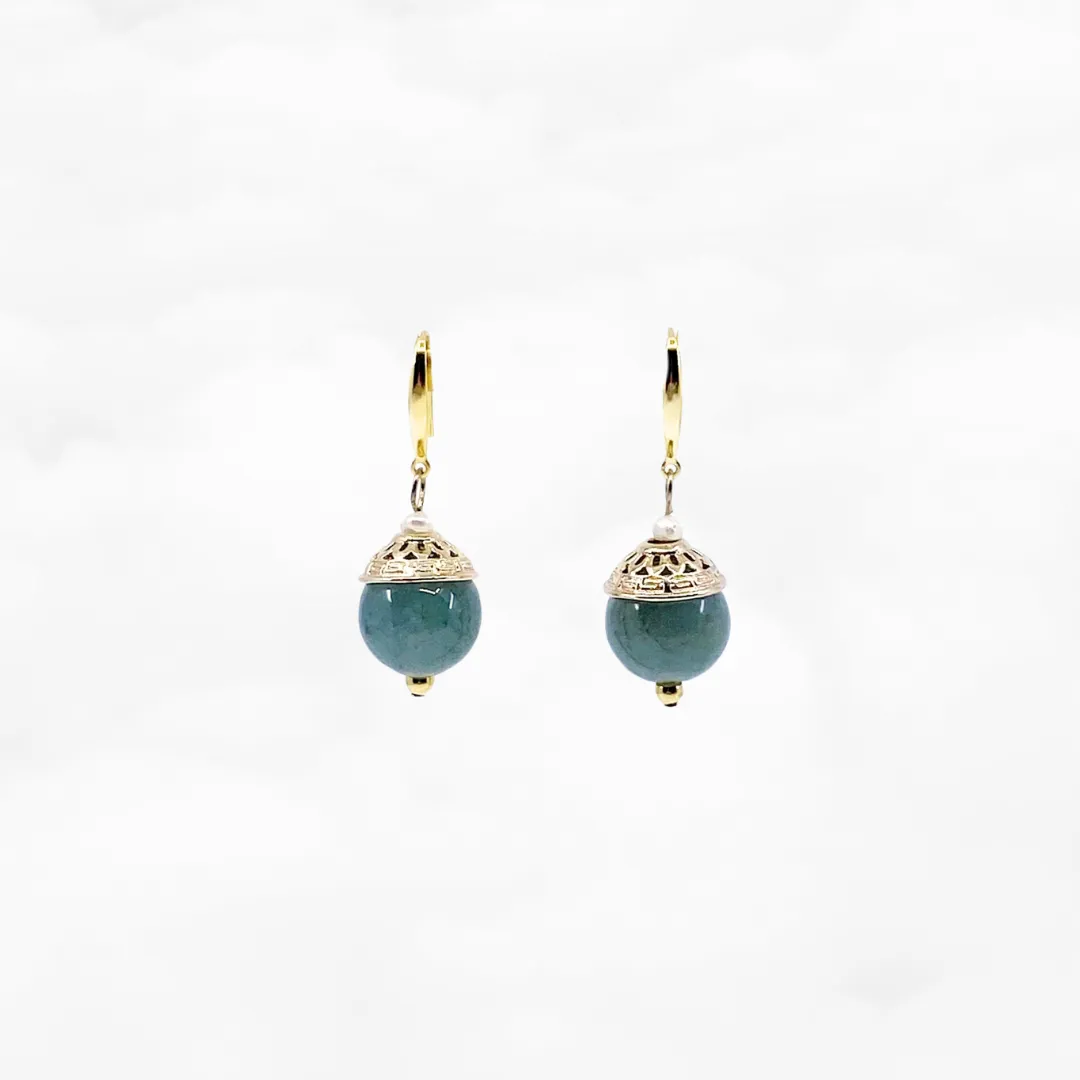 Gold Green Jadeite Earrings