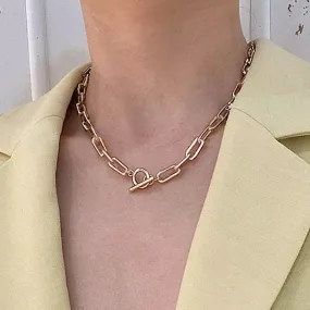 Gold Toggle Necklace - Chunky Chain Choker - Chunky Chain Link Necklace - Stacking Necklace - Front Toggle Necklace - Toggle Clasp Necklace