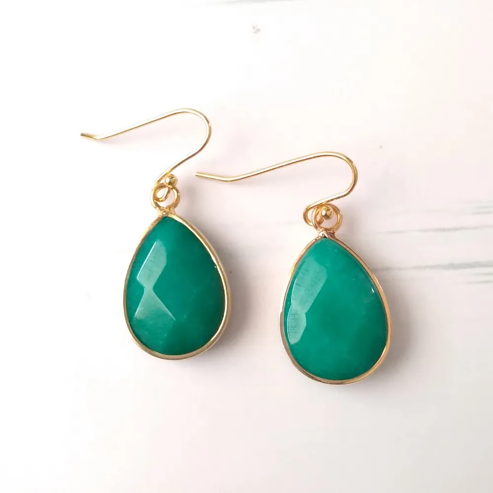 Green Agate Single Drop Hook Earrings