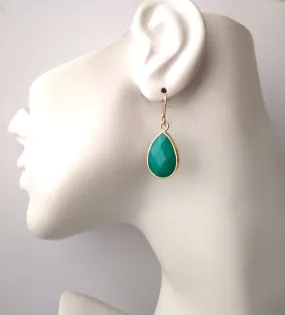 Green Agate Single Drop Hook Earrings