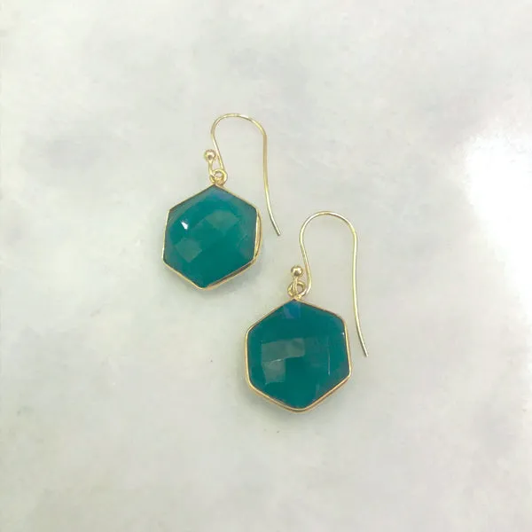 Green Agate Single Drop Hook Earrings