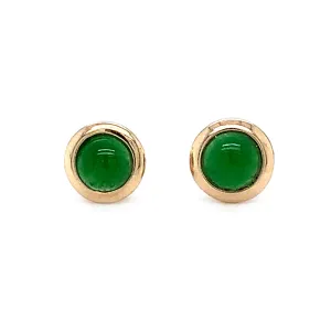 Green Jadeite & Yellow Gold Stud Earrings