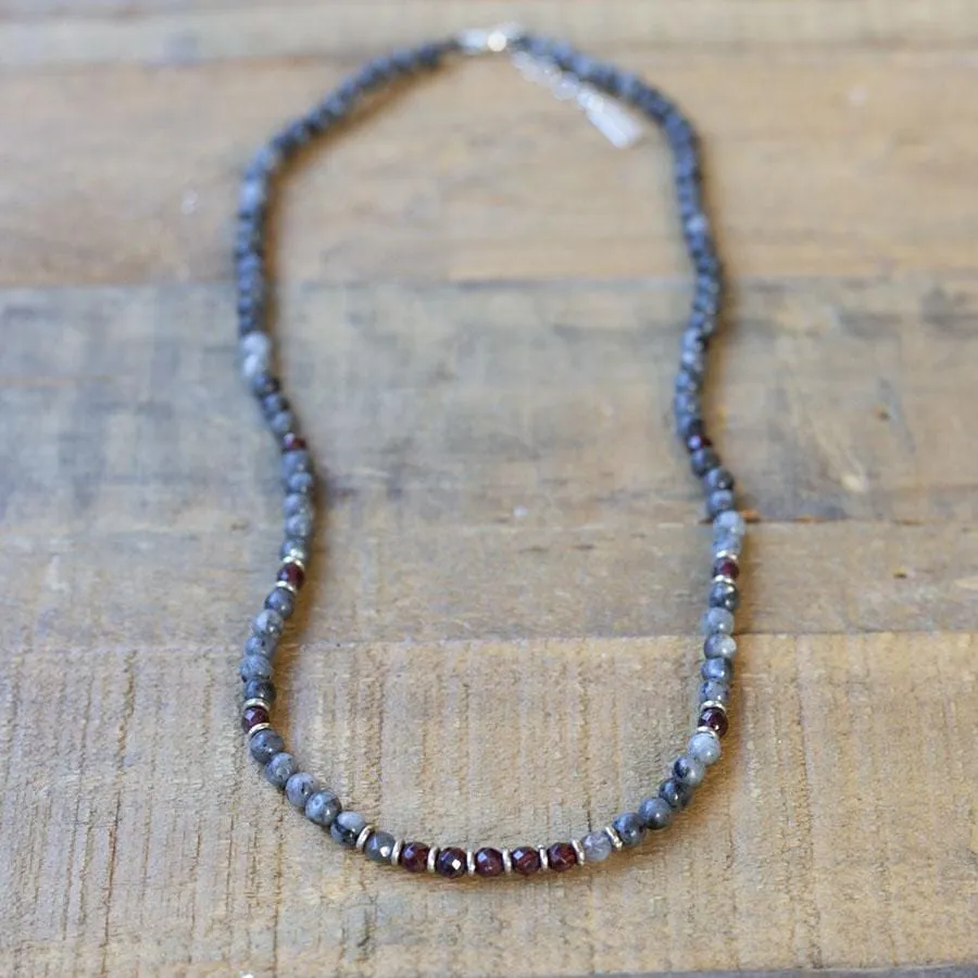 Grounding Larvikite and Garnet Delicate Necklace