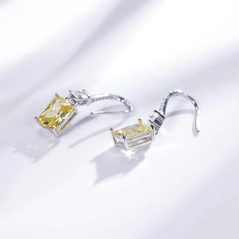 Halo Yellow Topaz Princess Cut Drop Earrings