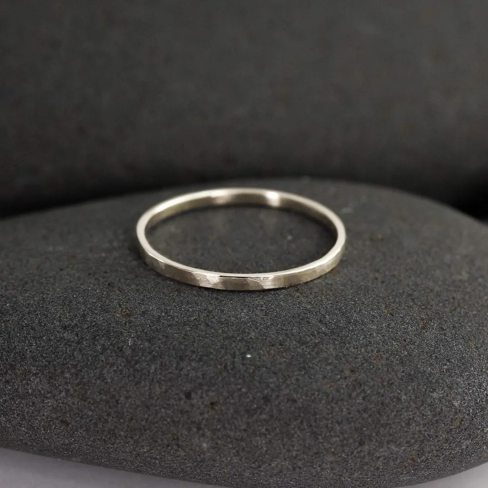 Hammered 14K Gold Wedding Band in White, Yellow, or Rose Gold