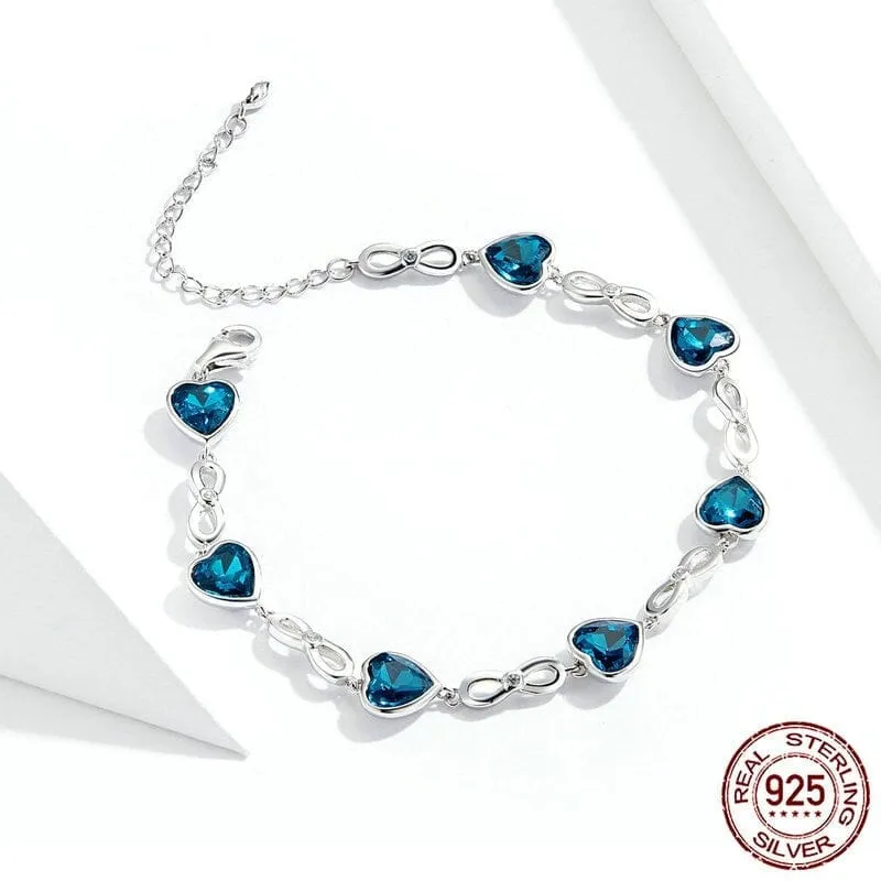 Heart Luxury Sapphire Chain Bracelet - 925 Sterling Silver