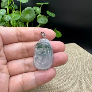 High end Genuine Burmese Ice Blue Jadeite RuYi Pendant with 18k White Gold Bail