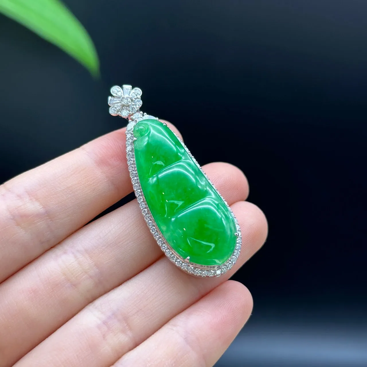 High end Genuine Burmese Ice Green Jadeite Pendant with 18k White Gold Bail