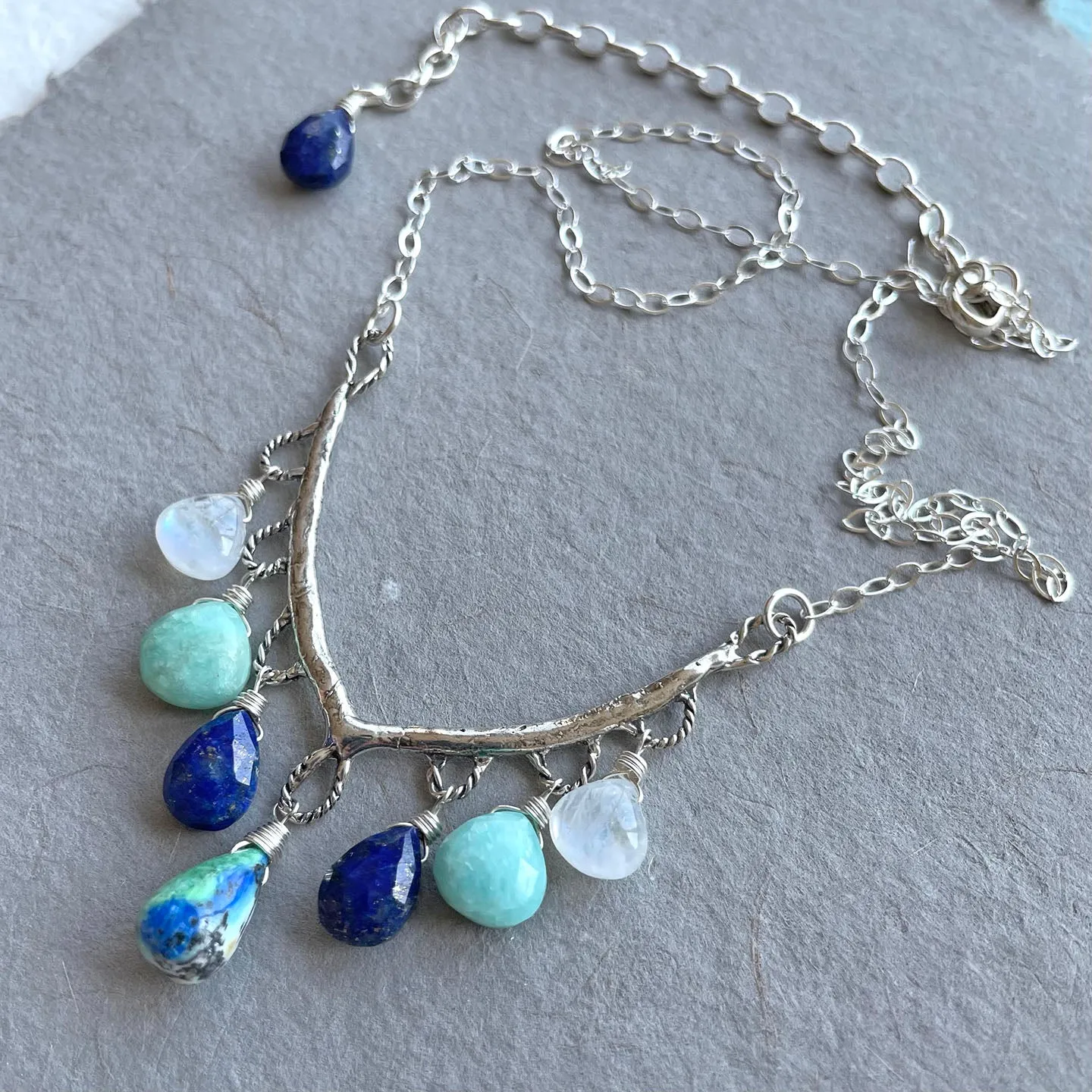 Hues of Blue Gemstone Necklace, Adjustable, Limited Quantity