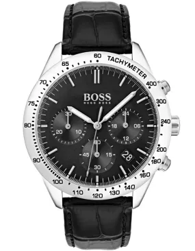 Hugo Boss Mens Talent Watch - Stainless Steel - Tachymeter - Black Croc Leather