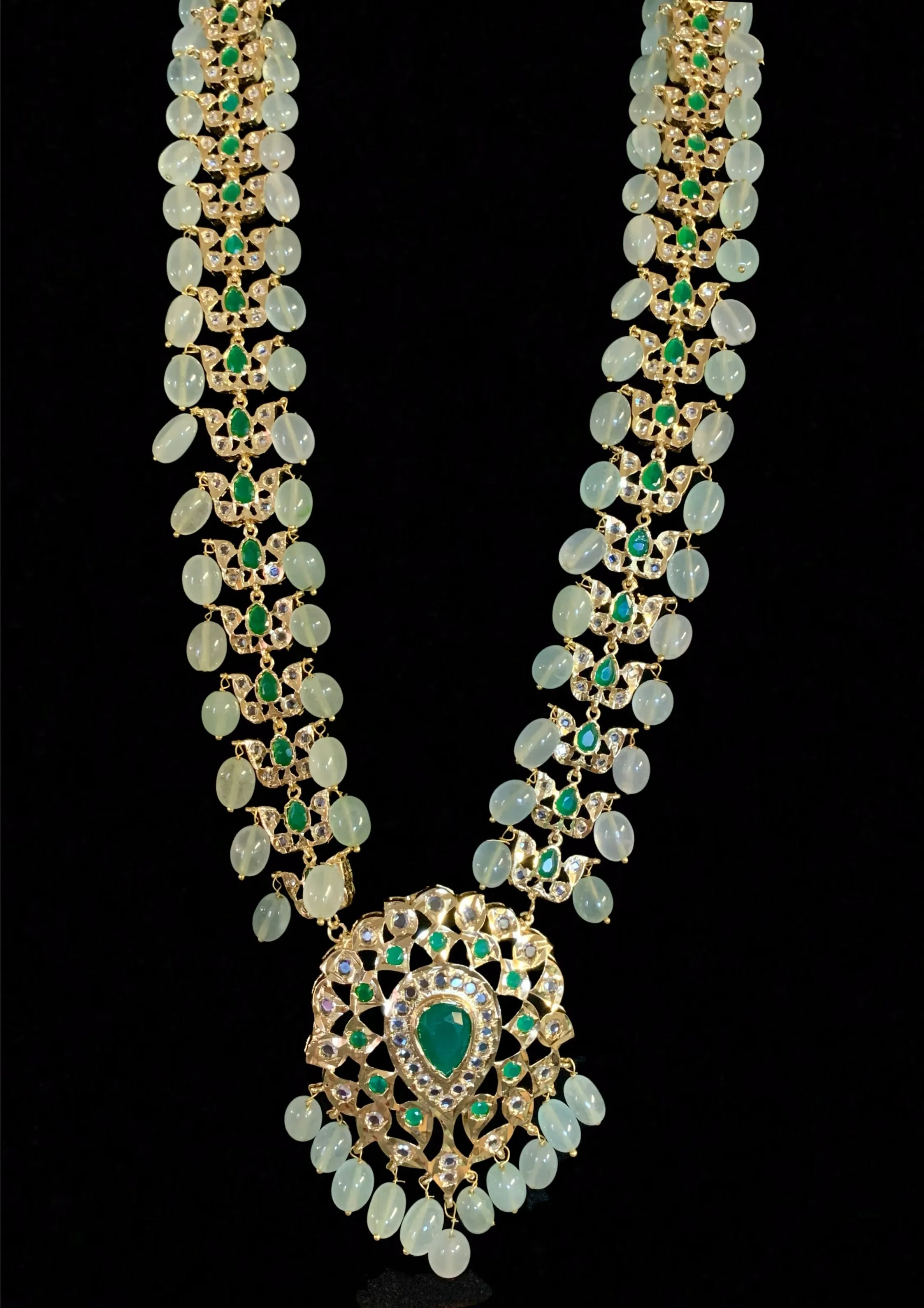 Hyderabadi asif jaahi haar in light green beads (SHIPS IN 4 WEEKS )