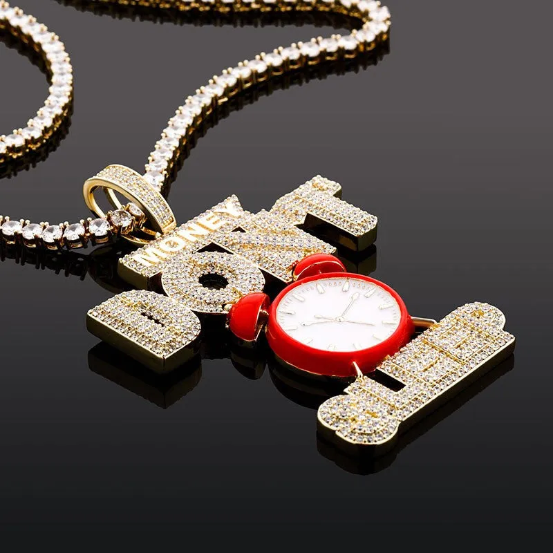 Iced MONEY DONT SLEEP Alarm clock pendant