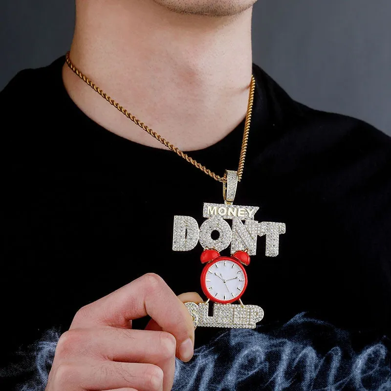 Iced MONEY DONT SLEEP Alarm clock pendant