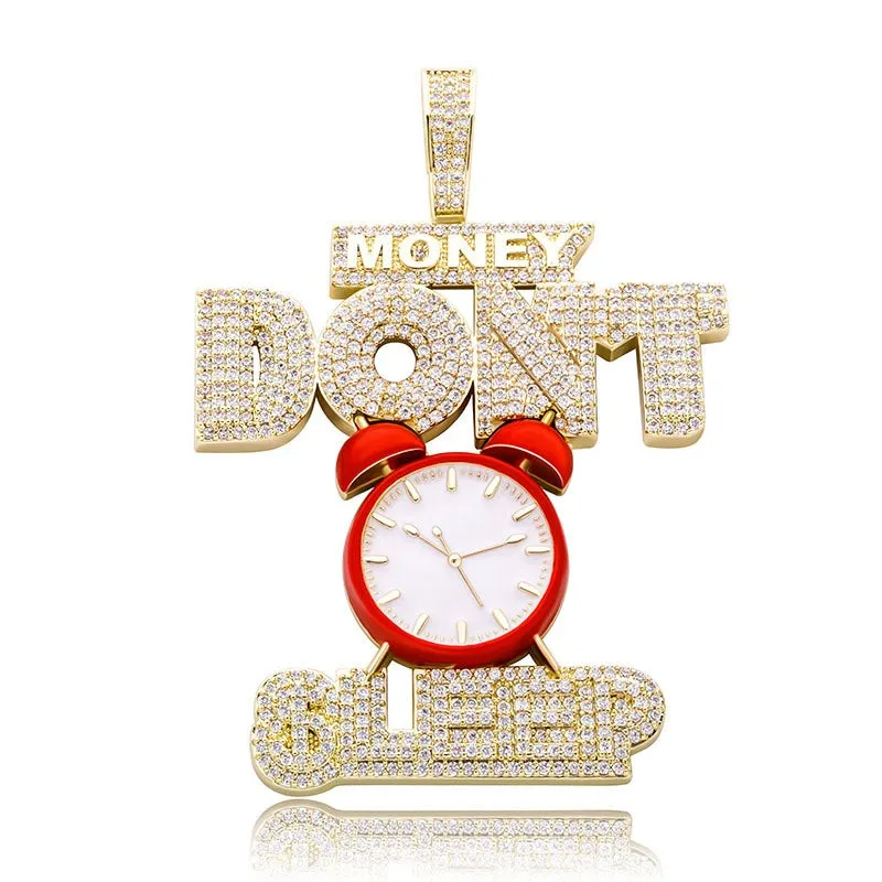 Iced MONEY DONT SLEEP Alarm clock pendant