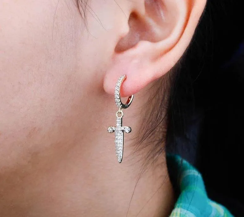 Iced Out Dagger Drop Earrings