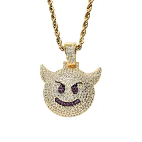 Iced Out Demon Evil Emoji Pendant - Gold