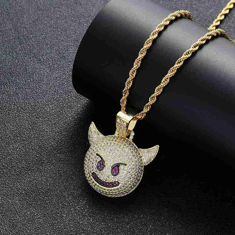 Iced Out Demon Evil Emoji Pendant - Gold