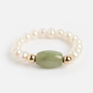 Isa Jade and Pearl Stretch Ring