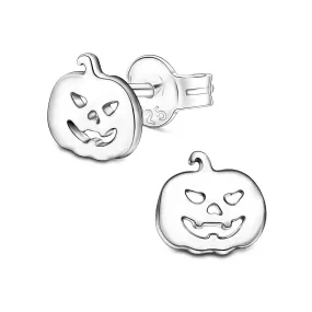 Jack-o-Lantern Pumpkin Stud Earrings Sterling Silver