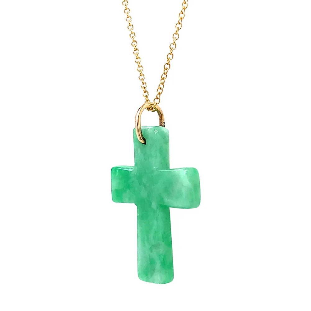 Jadeite & Yellow Gold Necklace - "Cross"