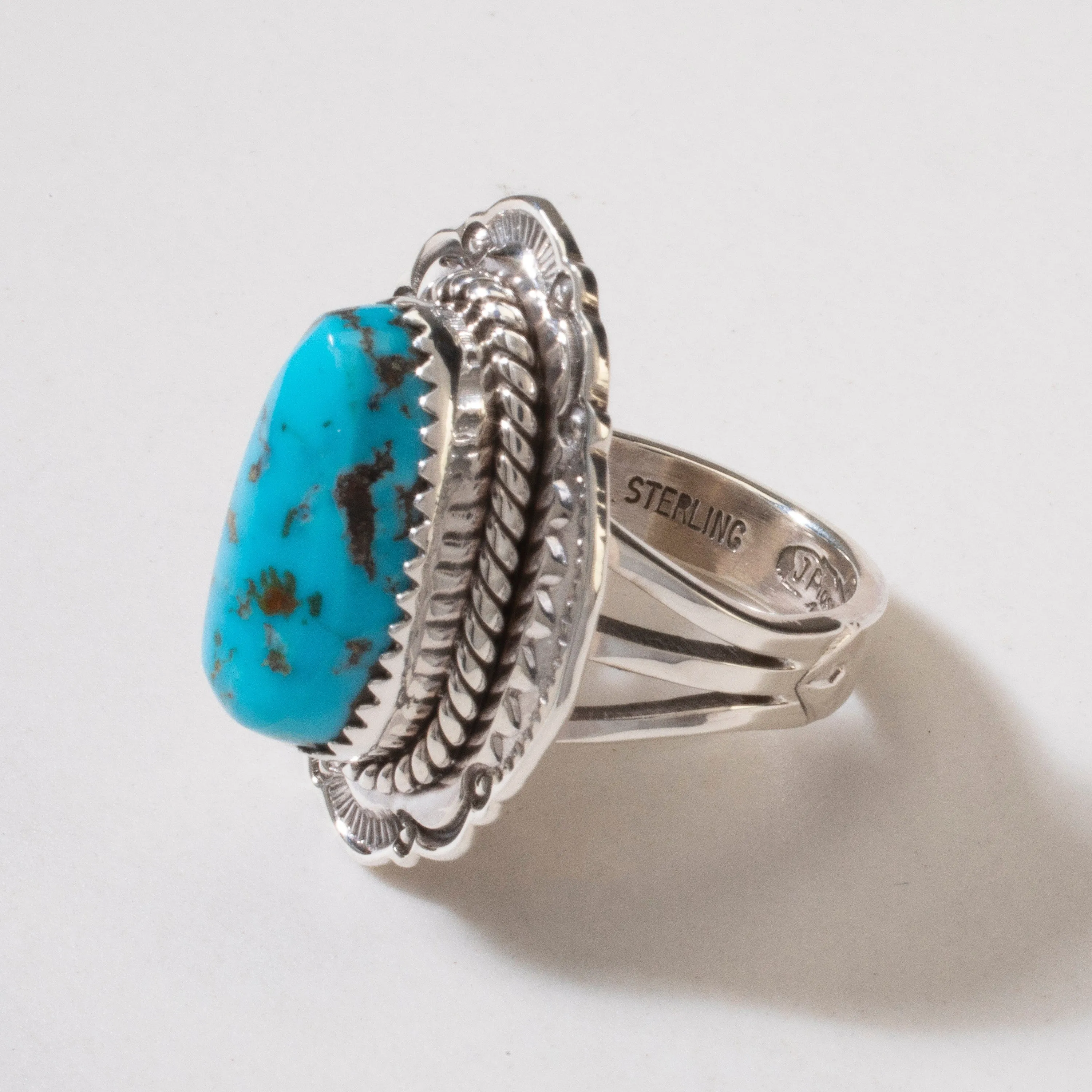 Joe Piaso Jr. Sleeping Beauty Turquoise Navajo USA Native American Made 925 Sterling Silver Ring