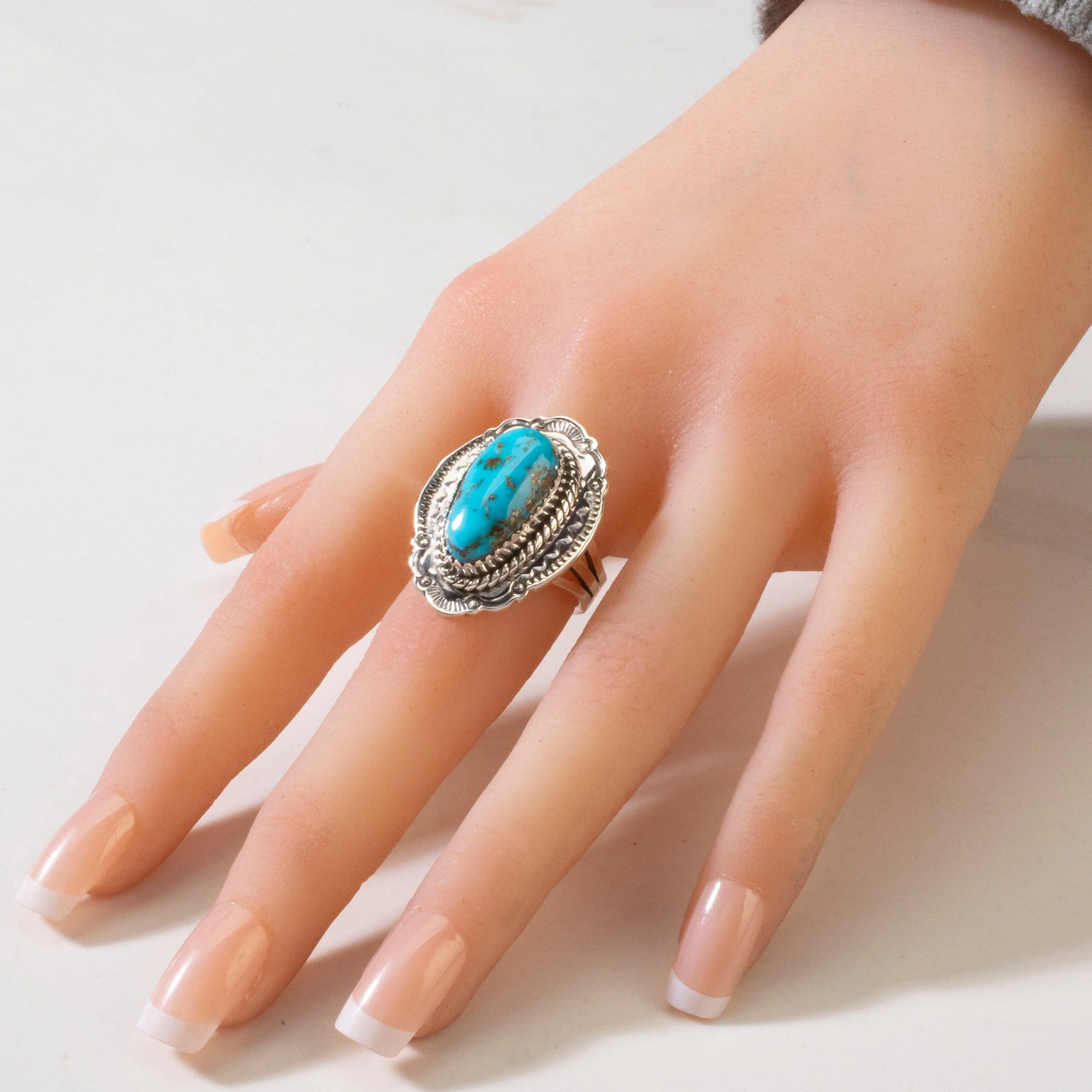 Joe Piaso Jr. Sleeping Beauty Turquoise Navajo USA Native American Made 925 Sterling Silver Ring