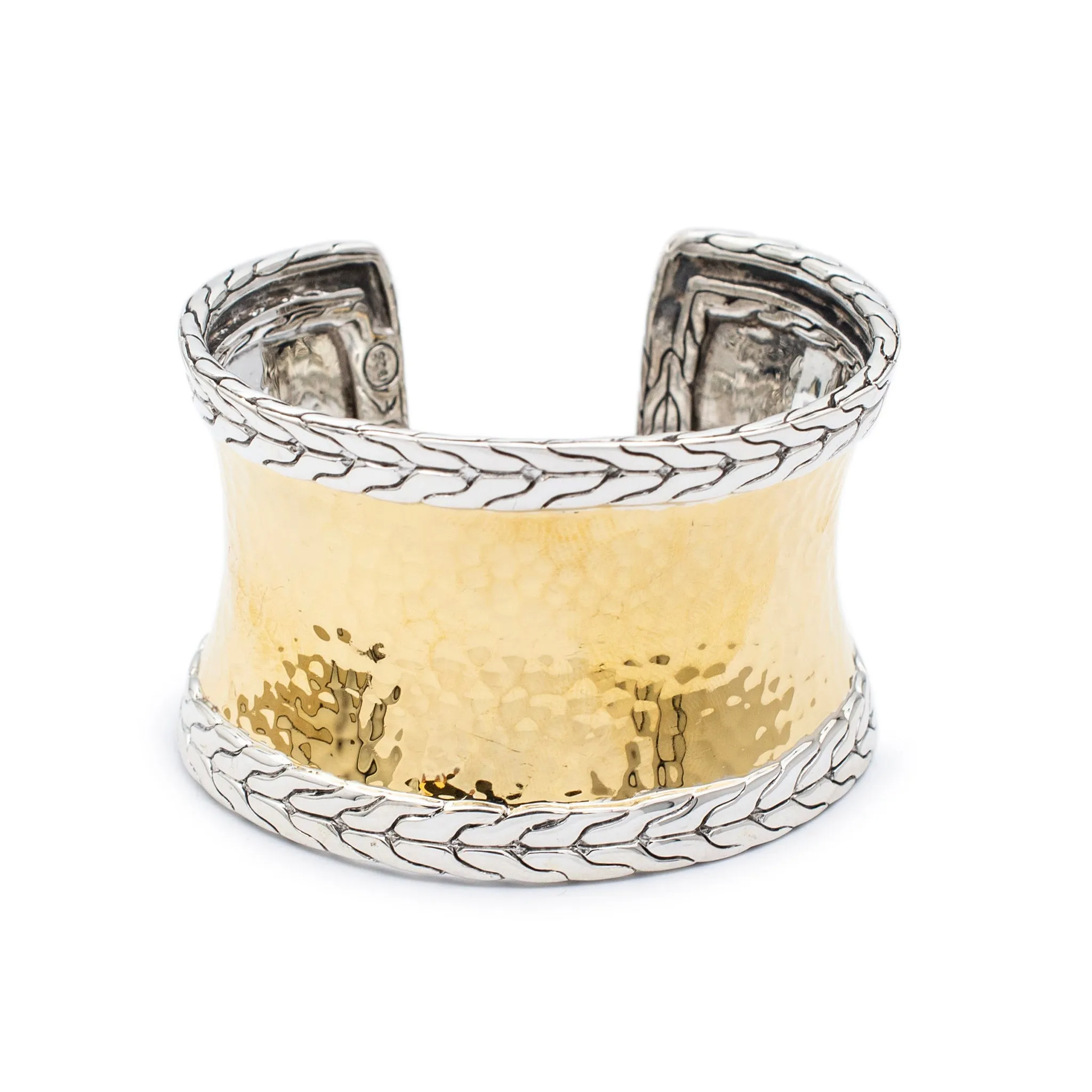 John Hardy Retired 22K Yellow Gold & 925 Sterling Silver Two Tone Palu Hammered Cuff Bracelet