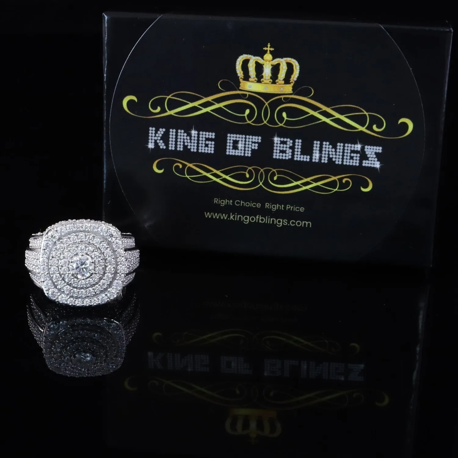 King of Bling's White Sterling Silver 6.50ct VVS 'D' Moissanite Round Rings Size 10 Men's/Womens