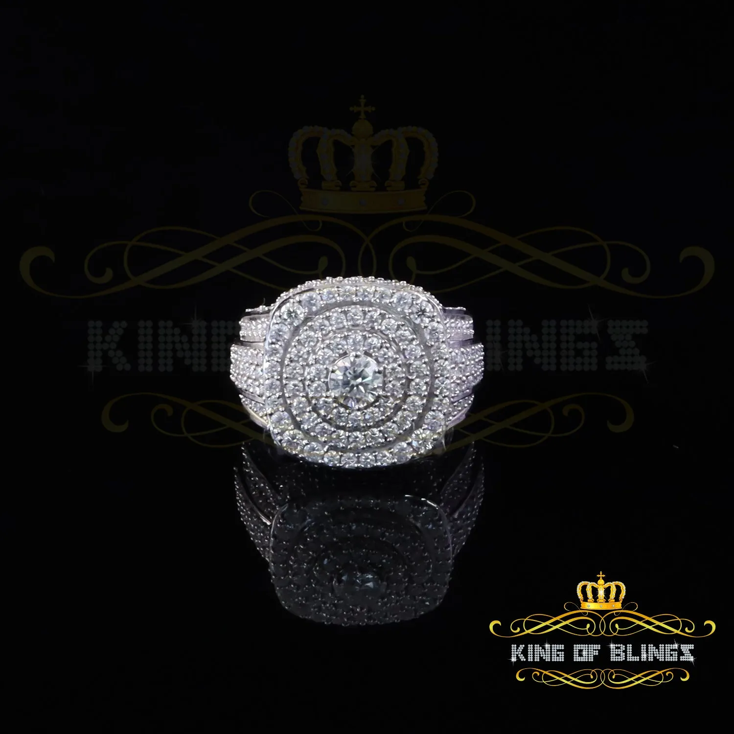 King of Bling's White Sterling Silver 6.50ct VVS 'D' Moissanite Round Rings Size 10 Men's/Womens