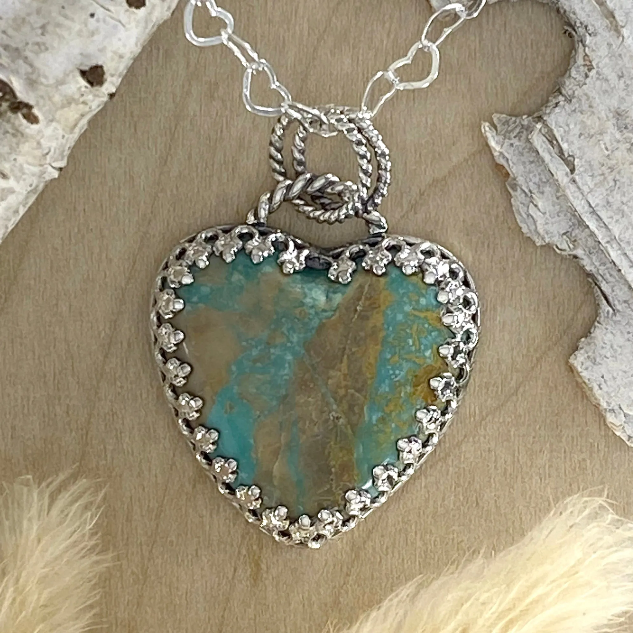 Kingman Turquoise Heart Pendant Necklace