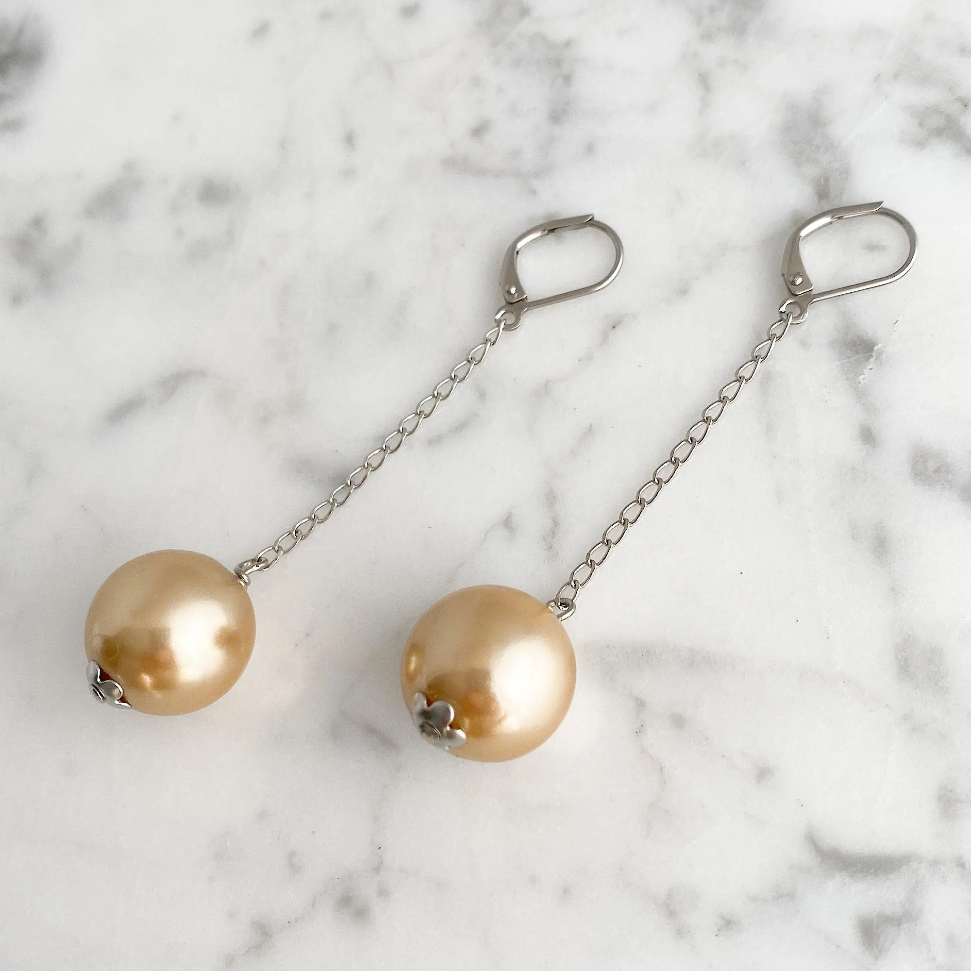 KINGSLEY peachy taupe ball drop earrings