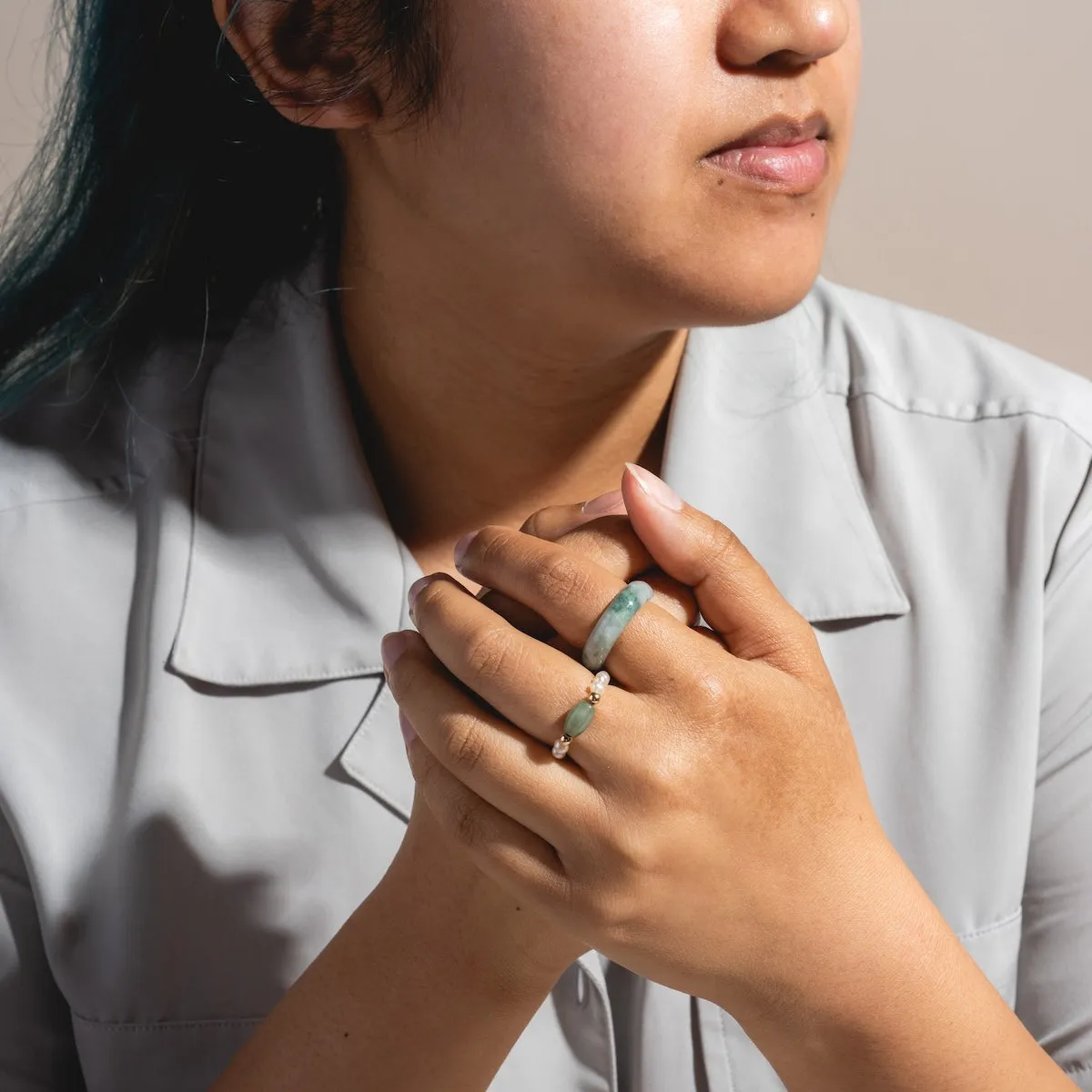 Koi Mottled Green Jade Ring