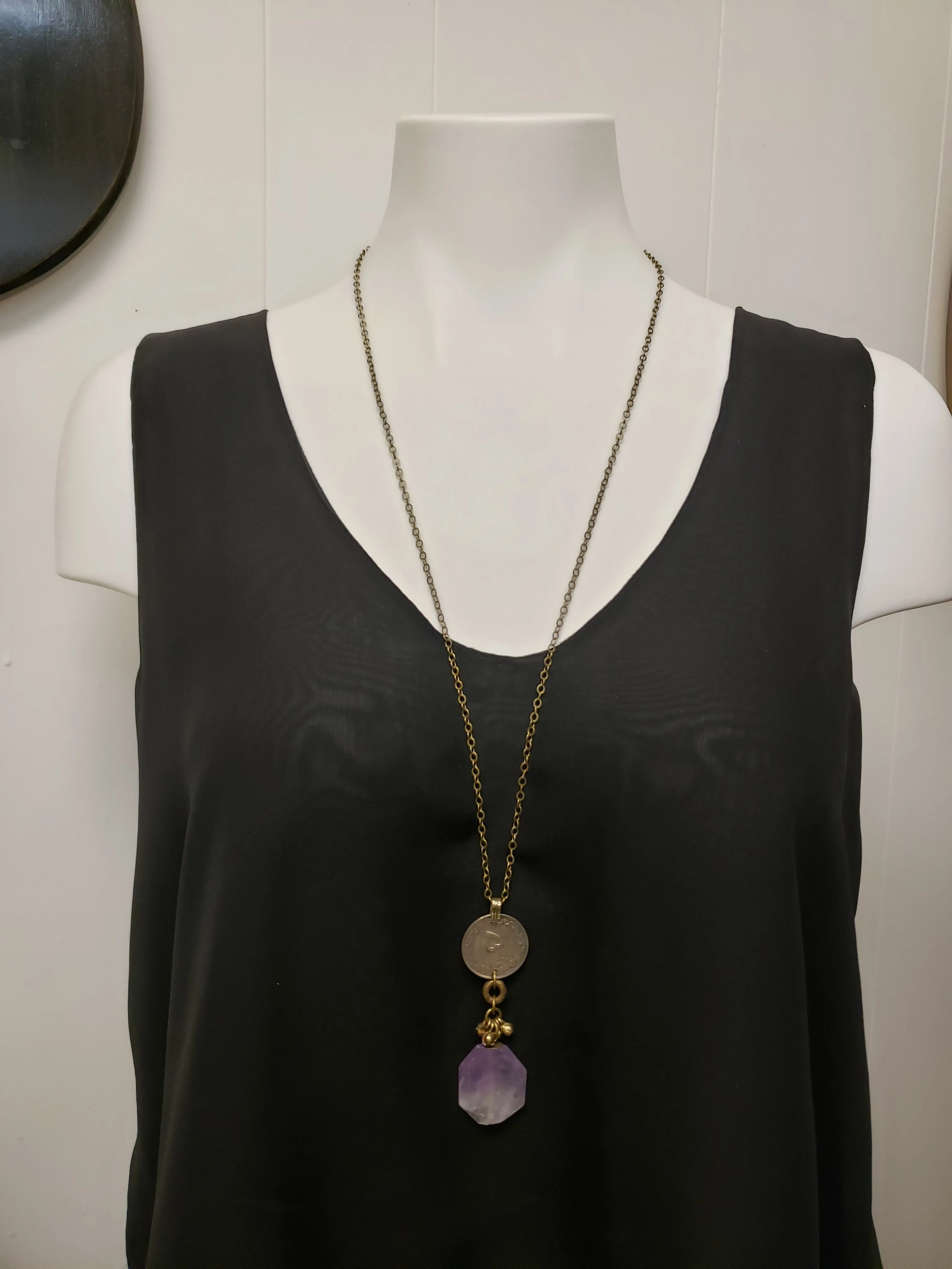 Kuchi Coin semiprecious stone necklace