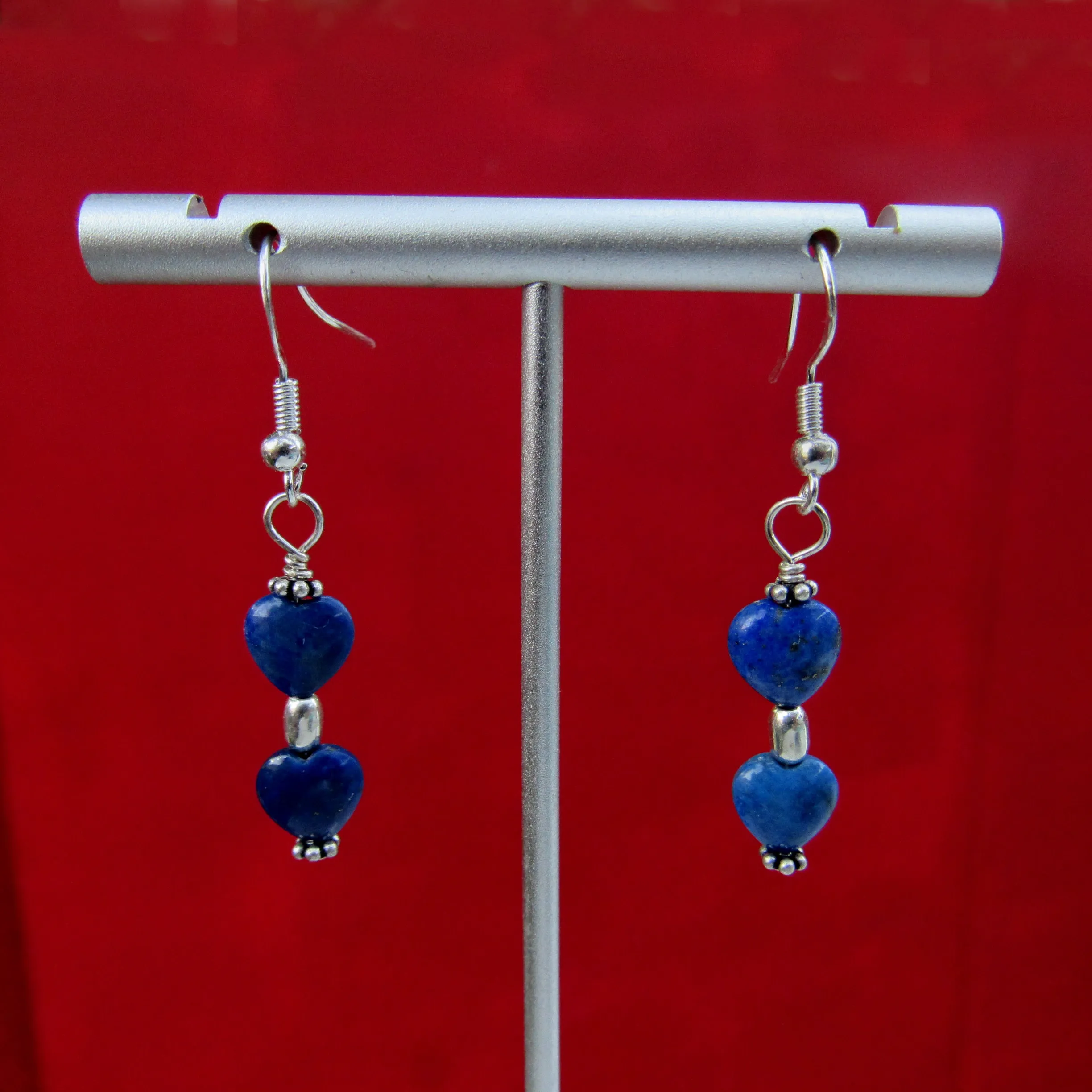 Lapis Lazuli Gemstone Hearts and Sterling Silver Earrings