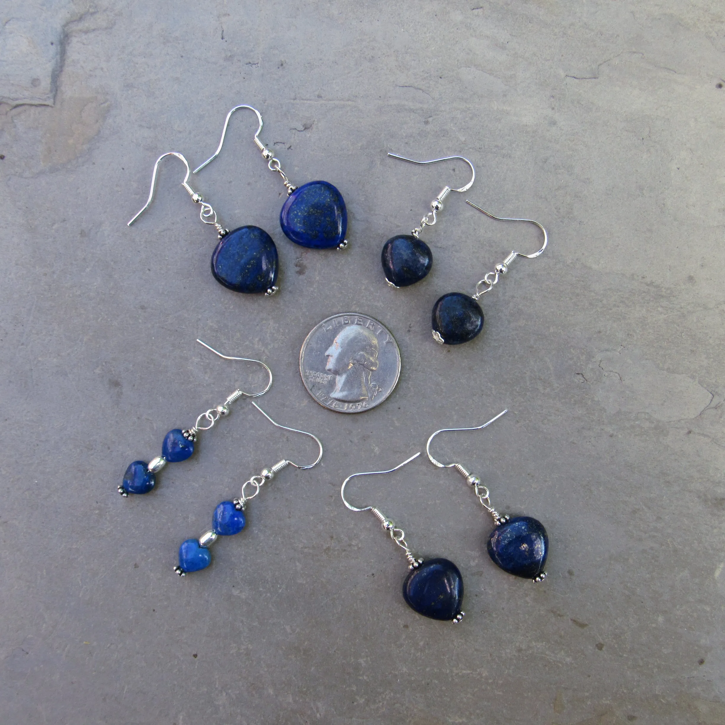 Lapis Lazuli Gemstone Hearts and Sterling Silver Earrings