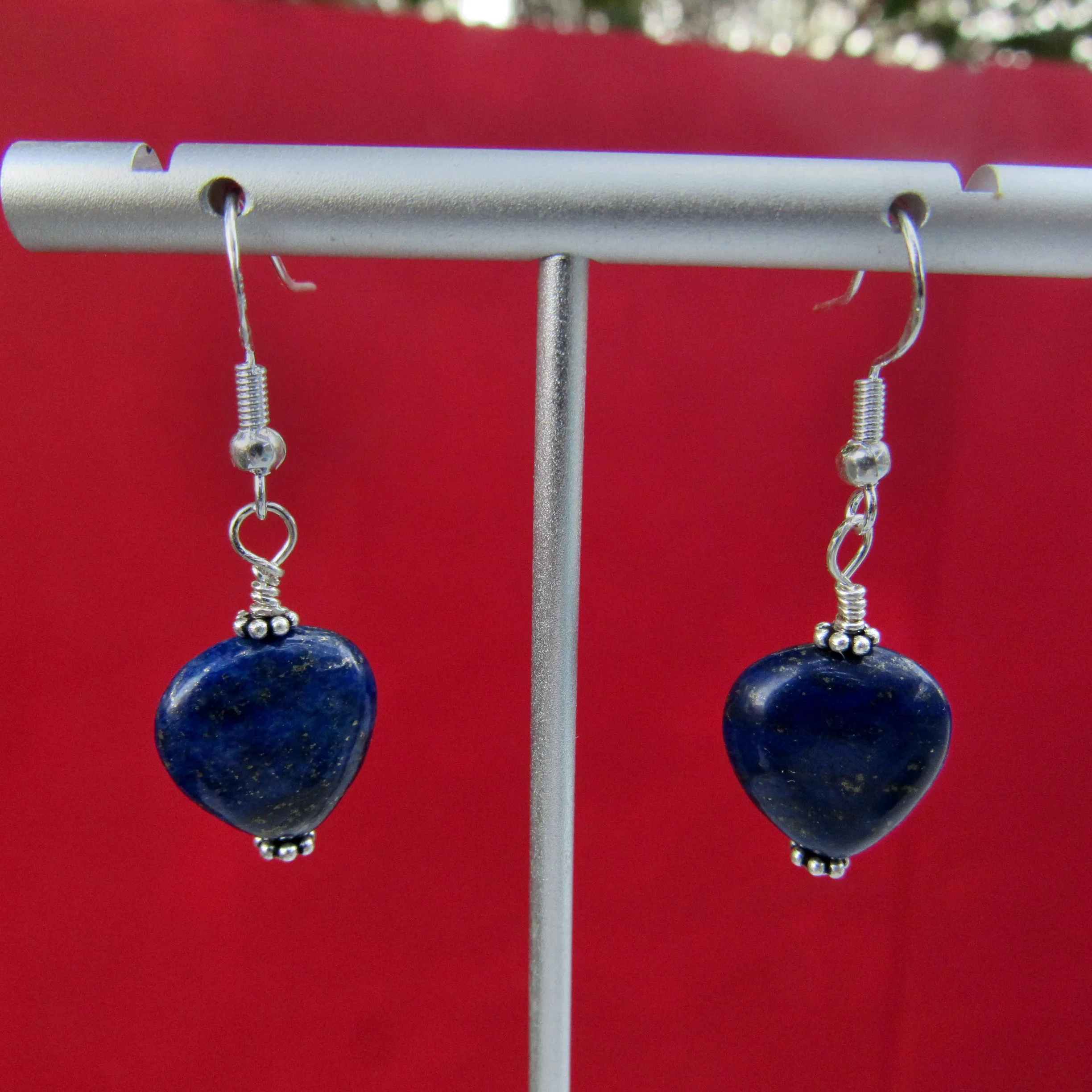 Lapis Lazuli Gemstone Hearts and Sterling Silver Earrings