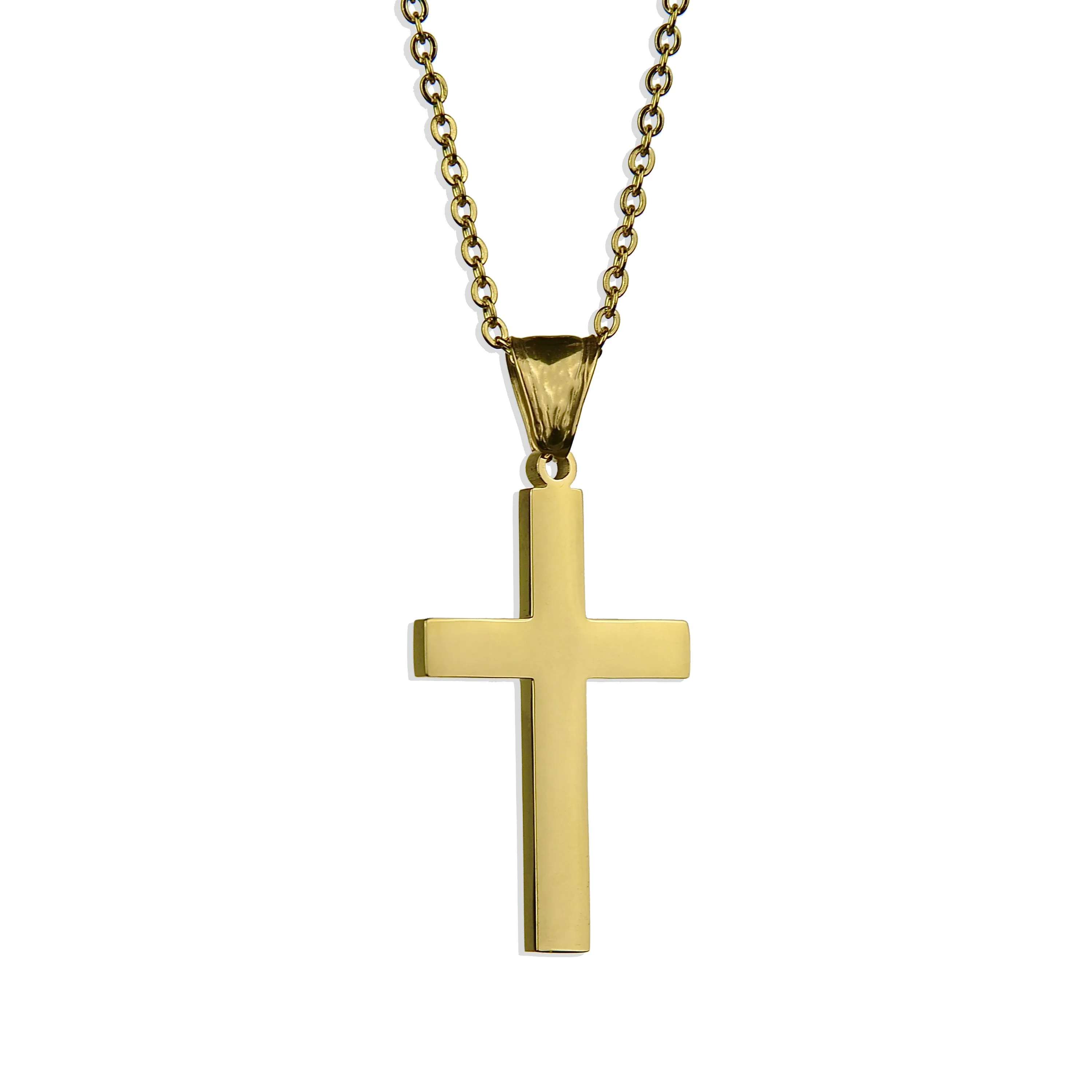 Large Modern Cross Necklace  - Gold