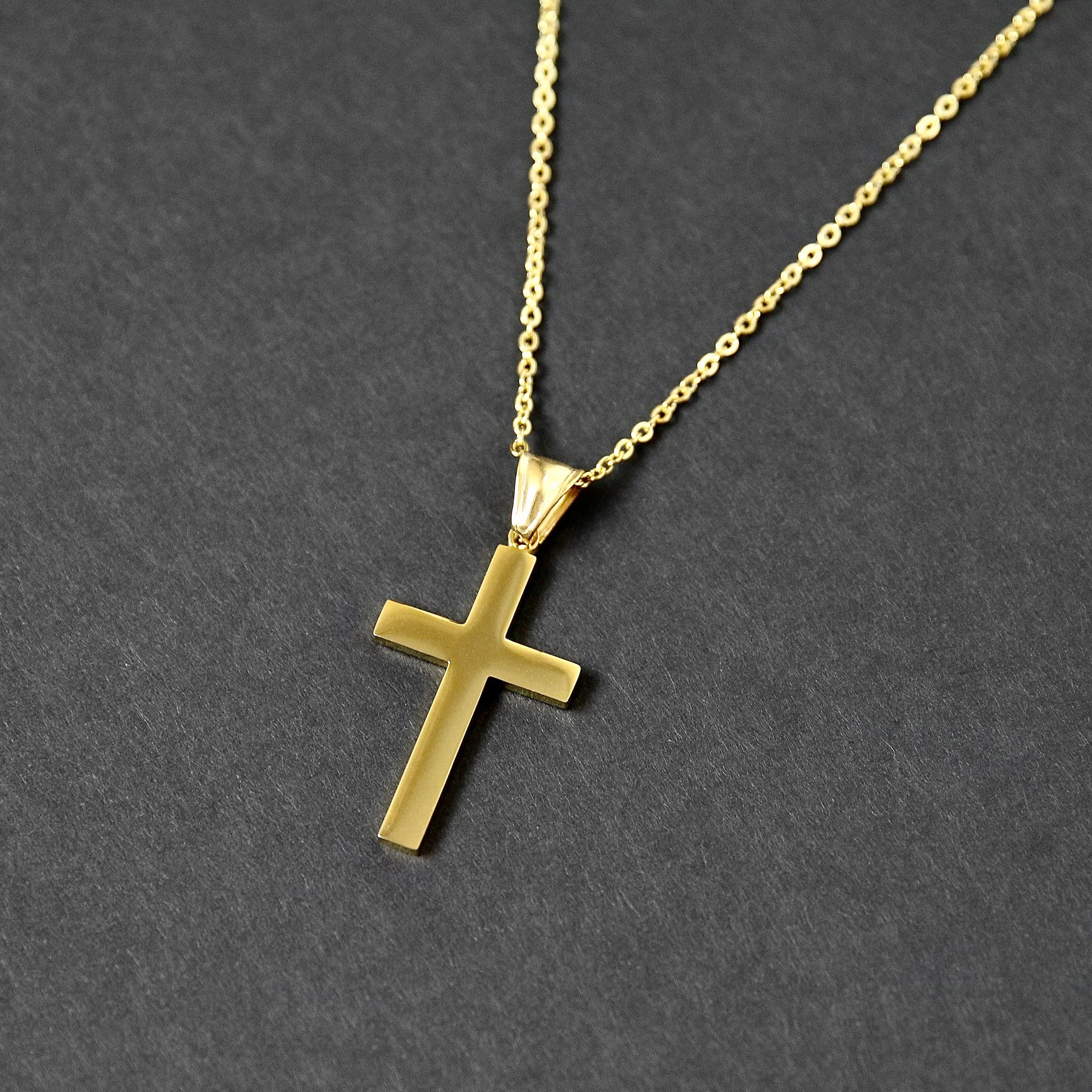 Large Modern Cross Necklace  - Gold