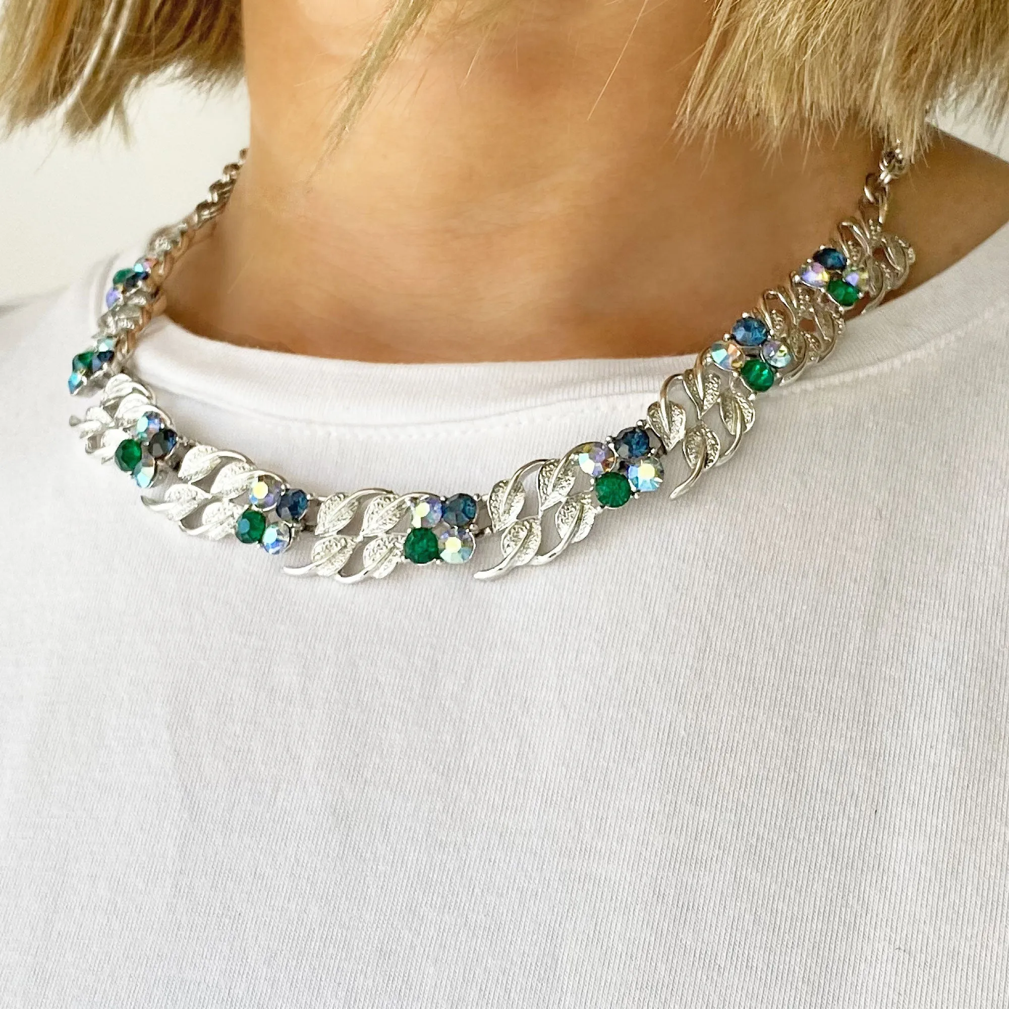 LILAH vintage silver rhinestone necklace