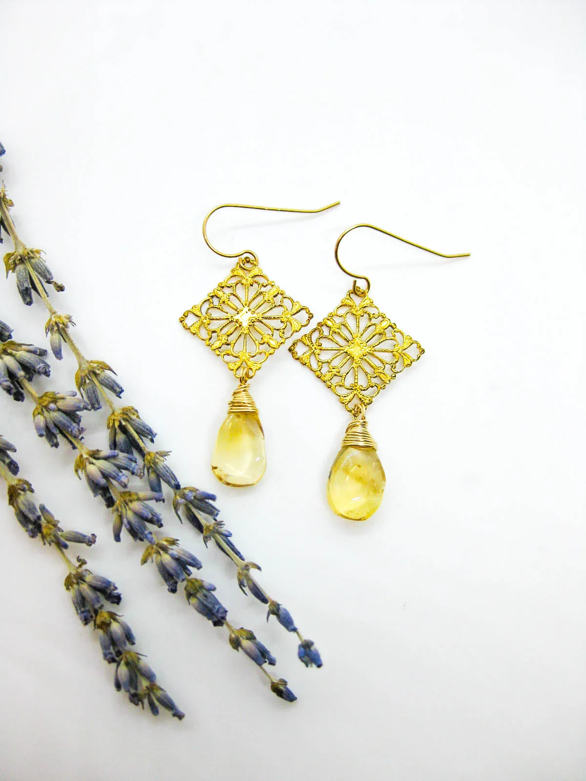 Lotus: Citrine Earrings - e646