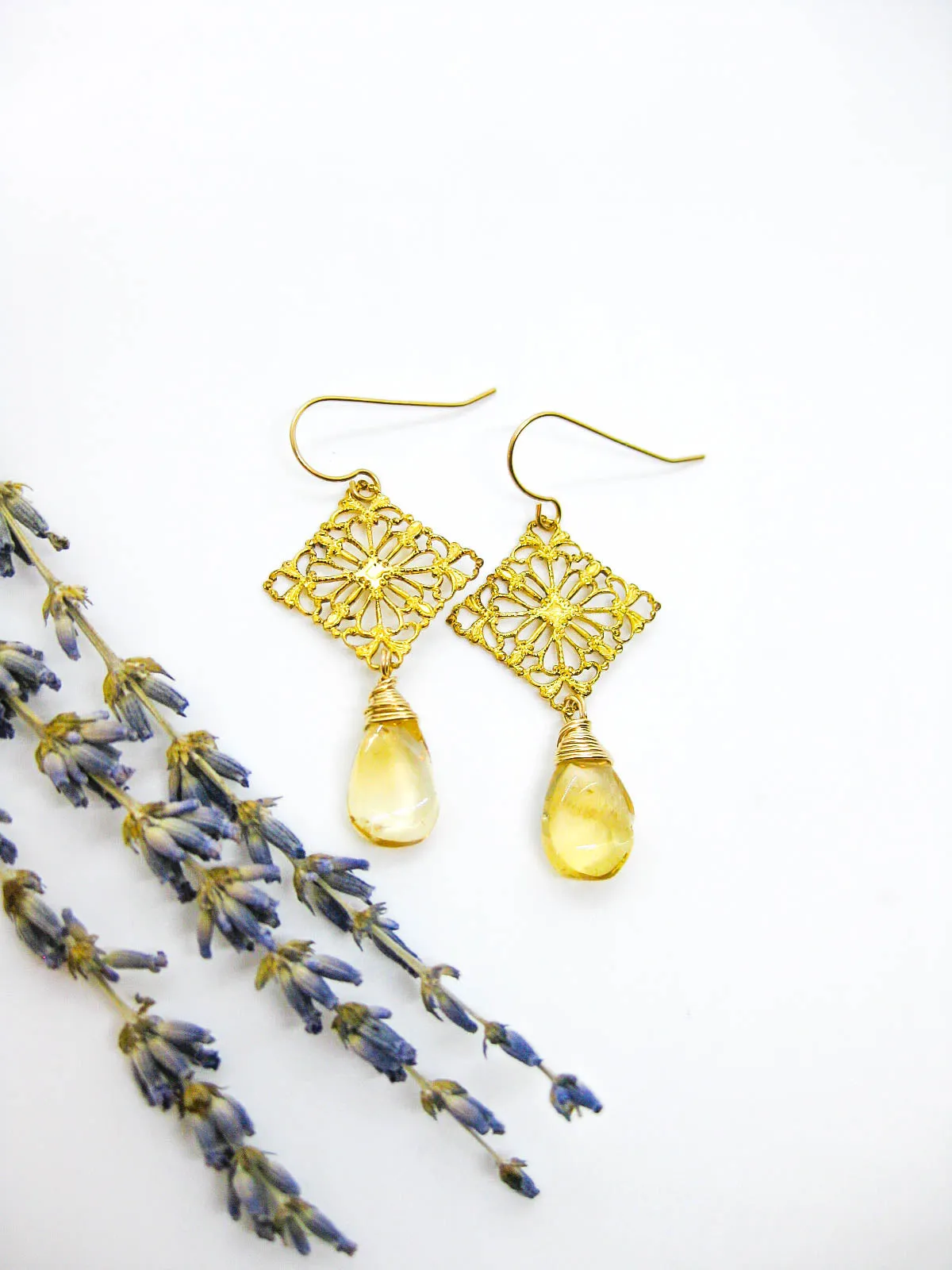 Lotus: Citrine Earrings - e646