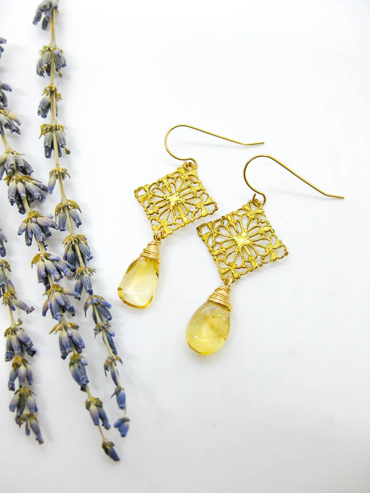 Lotus: Citrine Earrings - e646