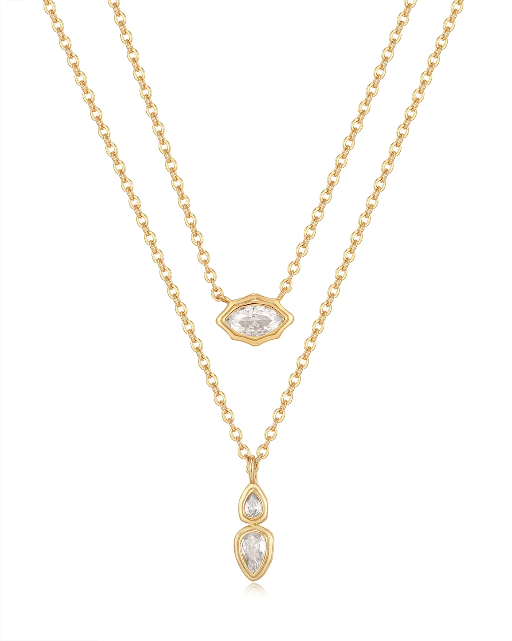 Luv Aj Stellar Bezel Charm Necklace Set in CZ and Polished Gold Plated